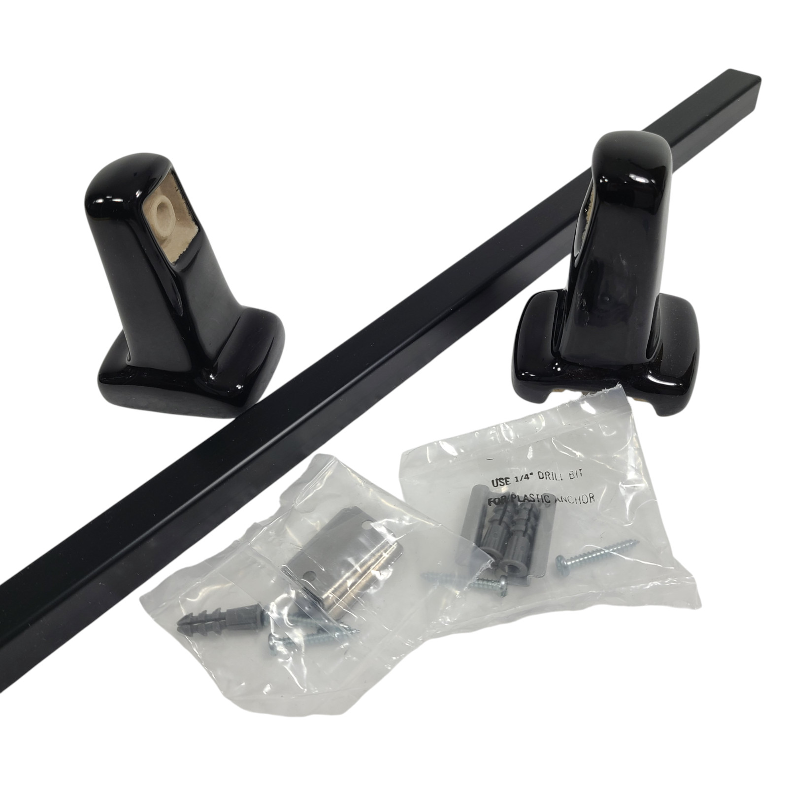Vintage Black Ceramic Towel Bar Rod Rack Post Holders Bracket Screw in Drywall