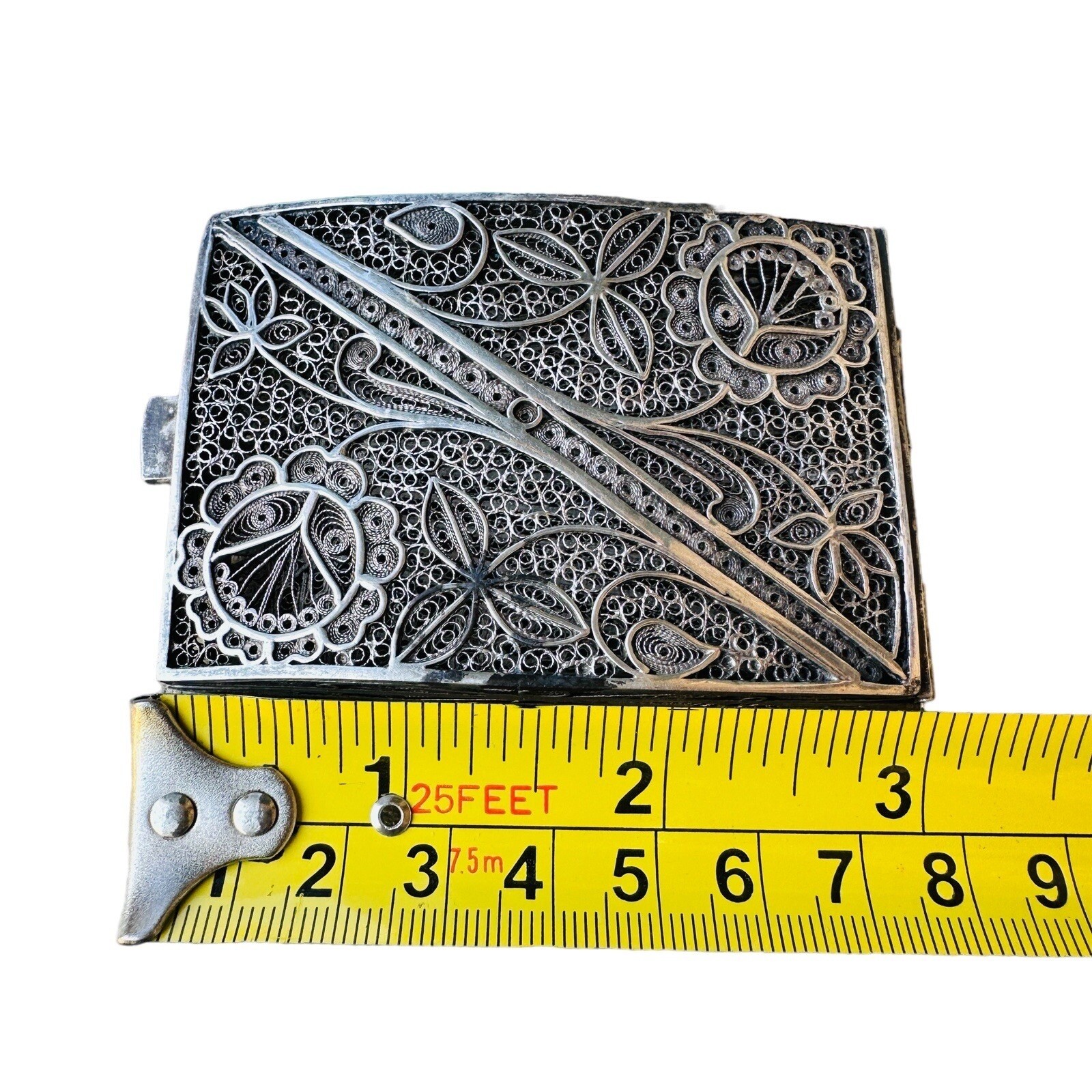 Antique Cigarette Case 3 Inch Filigree Floral Art Deco Sterling Silver 76.3g