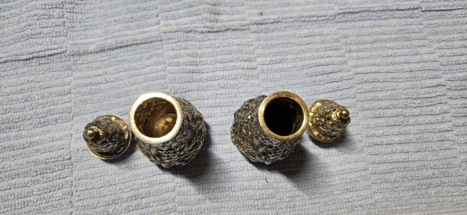 Antique Stieff Repousse Sterling Silver Footed Salt & Pepper Shakers