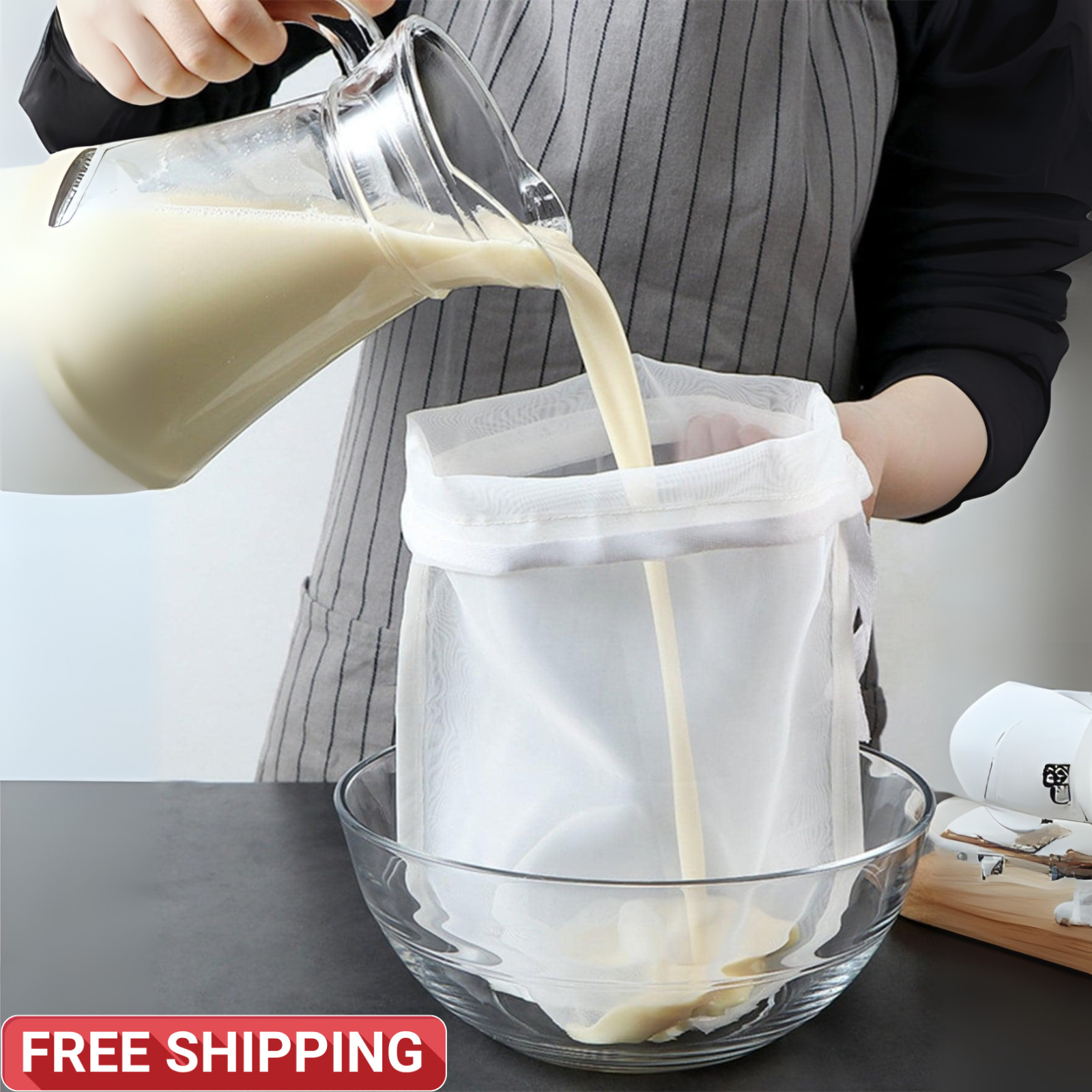 Fine Mesh Fabric Strainer Filter Bag Nut Milk Reusable Bag Cheese Cloth Kitchen