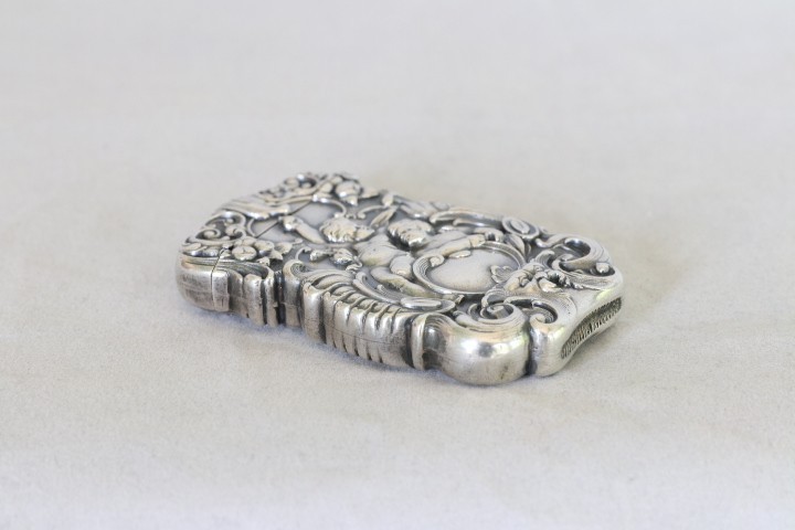 RARE AMERICAN MADE KERR STERLING SILVER 2 CHERUBS & GROTESQUE FACE MATCH SAFE