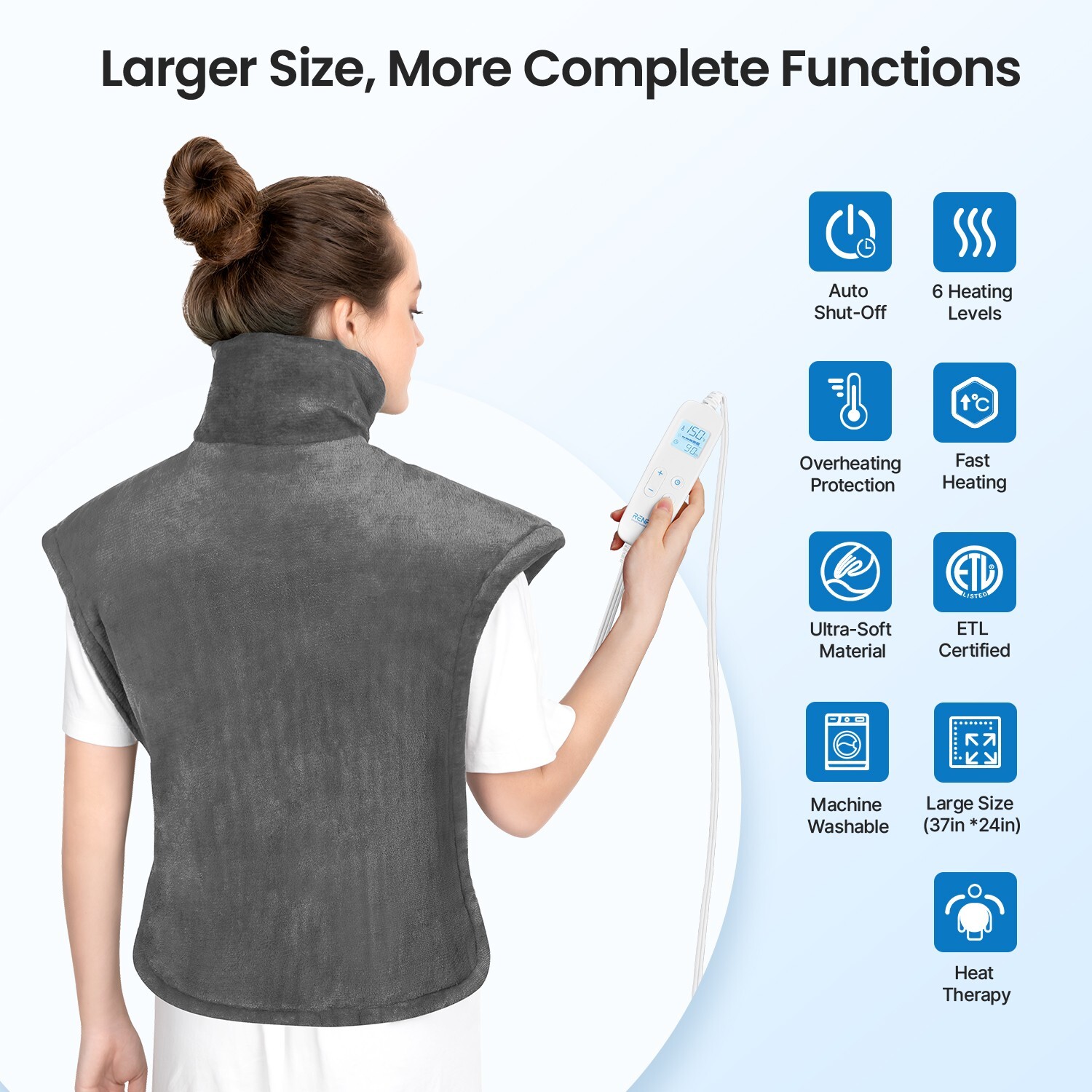 RENPHO Large Electric Heating Pad For Back Shoulders Neck Heat therapy 24''x37"