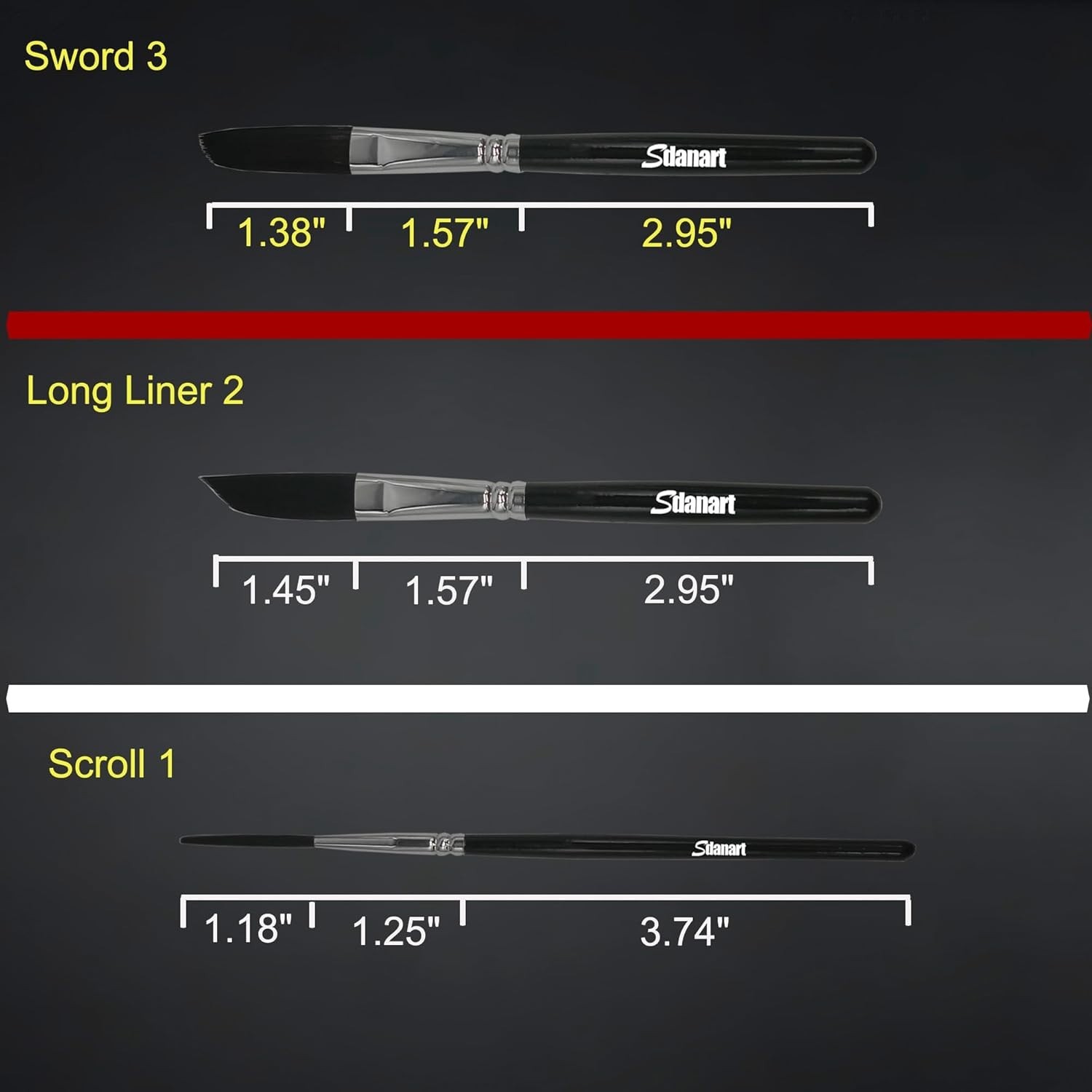 Pinstriping Brush 3 pcs Long Liner Striping Set #1,2,3 Professional Art Kit