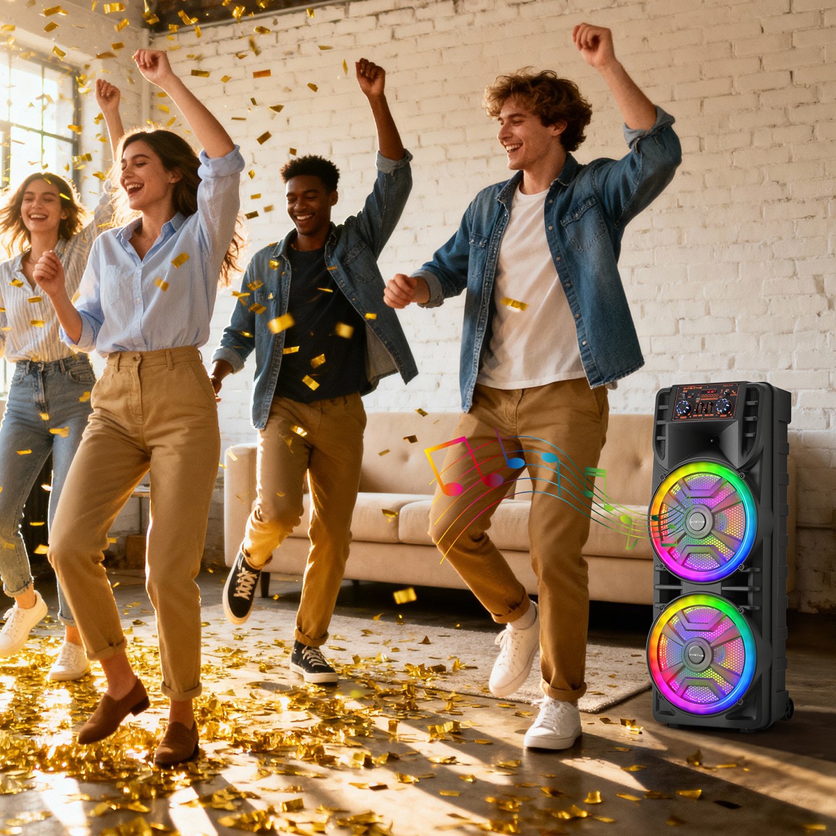 Dual 12" Portable Bluetooth Party Speaker Heavy Bass Sound with Mic FM Karaoke