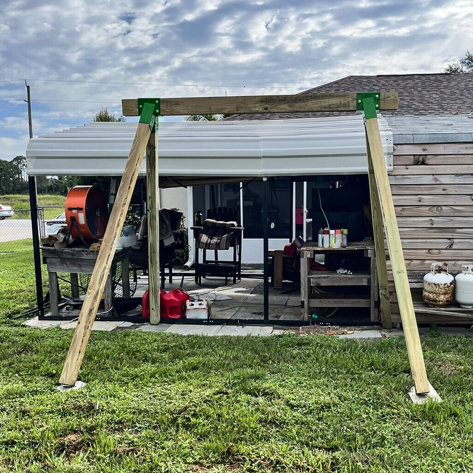 2 Brackets 1-2-3 A-Frame Swing Set Green Powder-Coated Heavy Duty Steel