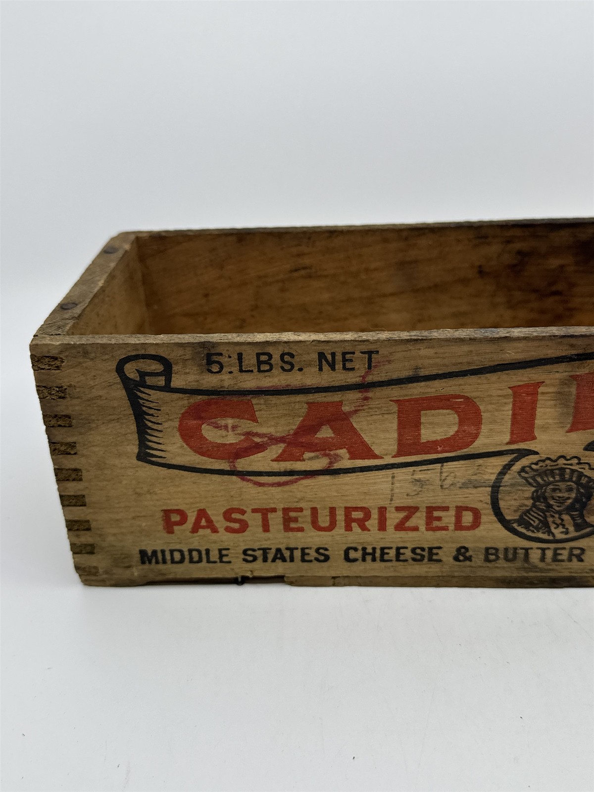 Vintage Wooden Cadillac Cheese Brand Pasteurized Cheese 5 Lb. Advertising Box