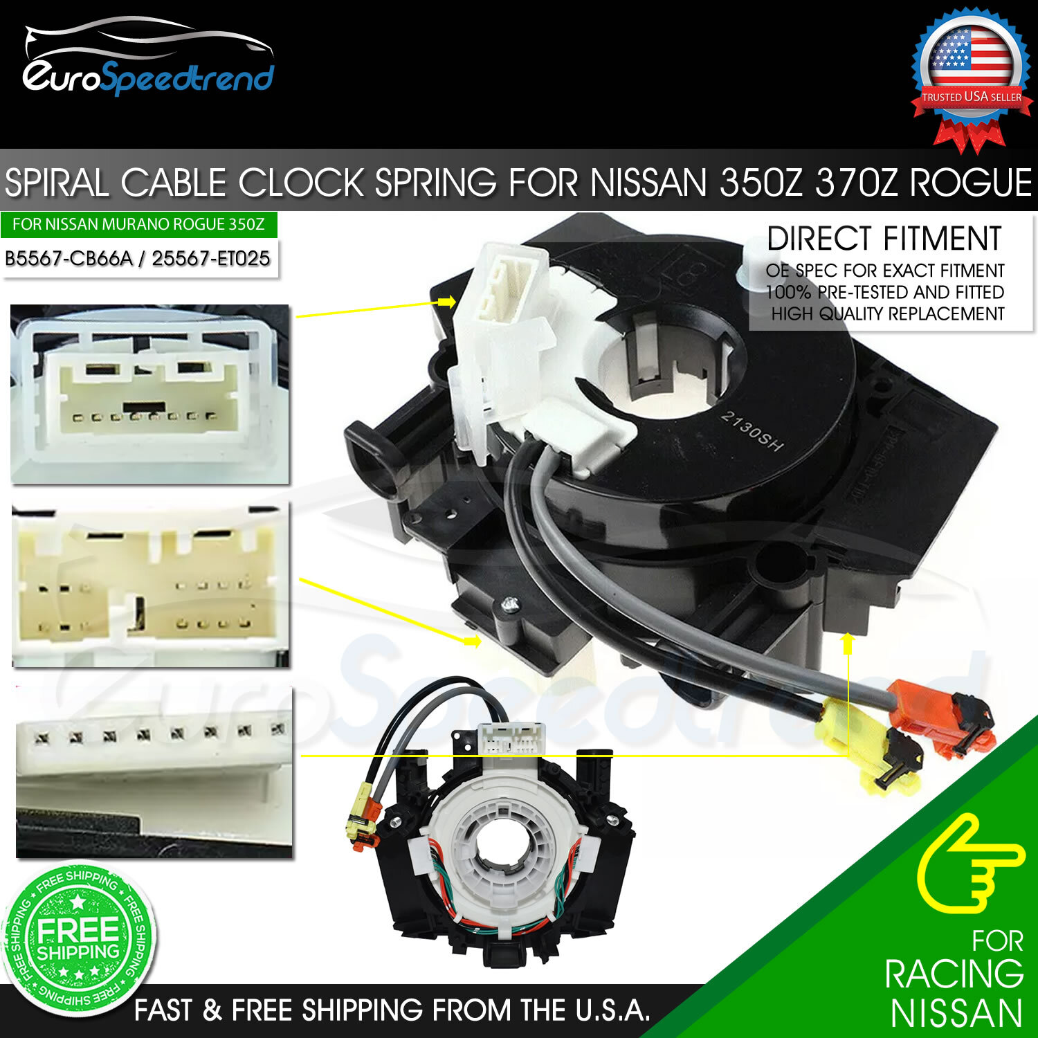 Spiral Cable Clock Spring for Nissan Versa Murano Rogue B5567-CB66A 25567-ET025