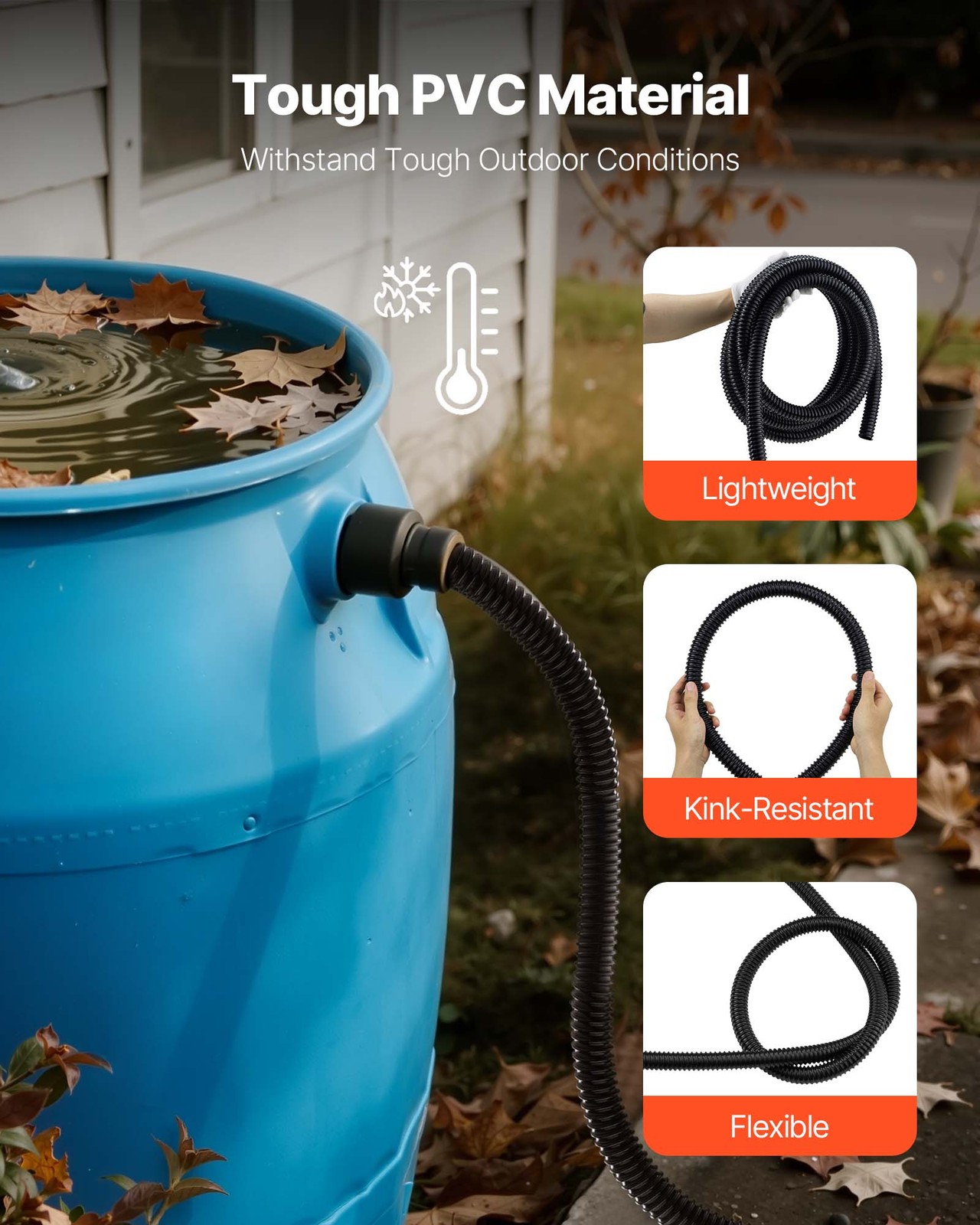 VEVOR 21 ft Corrugated Pond Tubing 1 in ID Flexible PVC Hose Drain Pipe 1 Pcs