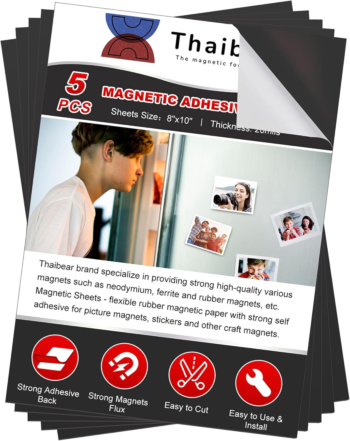 Magnetic Sheets with Adhesive Backing 8" x 10" 5 Pack