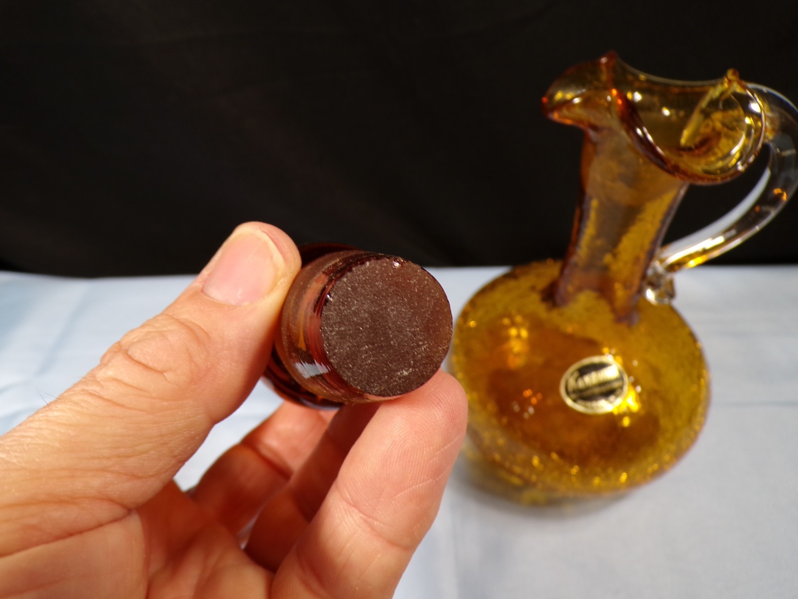 Kanawha Amber Crackle Glass Small Decanter w/ Stopper