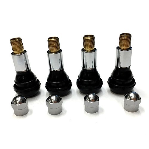 TR413 SNAP-IN TIRE VALVE STEMS WITH CAPS CHROME BLACK RUBBER (4pcs)
