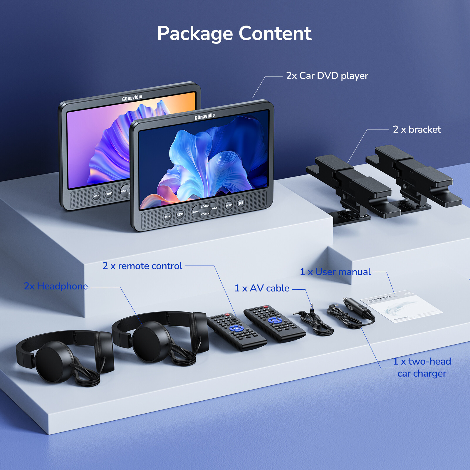 2X10.5" Full HD Car Headrest Portable DVD Player USB SD HDMI Monitor W/ Headsets