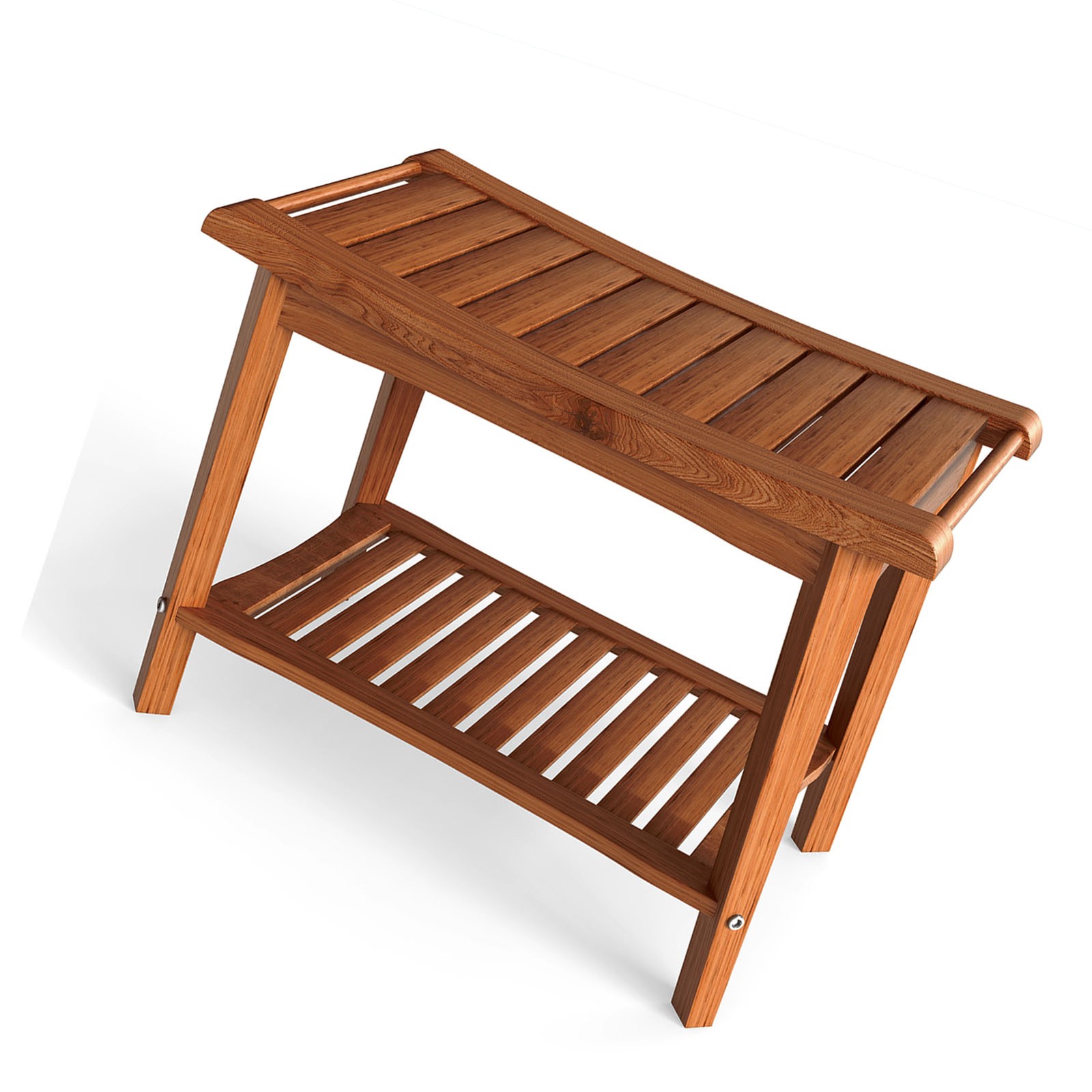 Shower Bench Wood Water Proof Ergonomic Shower Stool With Storage Shelf FKRT