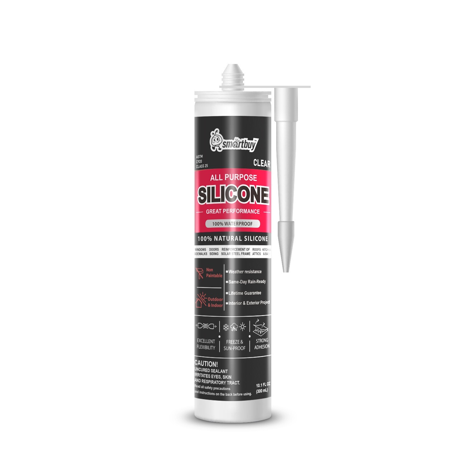Smartbuy All Purpose 100% Clear Silicone Sealant Adhesive For Glass Window Door