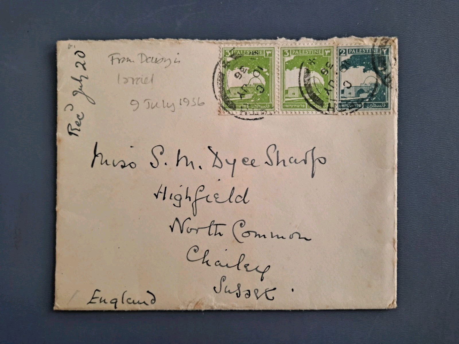 Palestine Lot x4 1929-36 Nablus Nazareth London Reigate Chailey Dyce Sharp C6