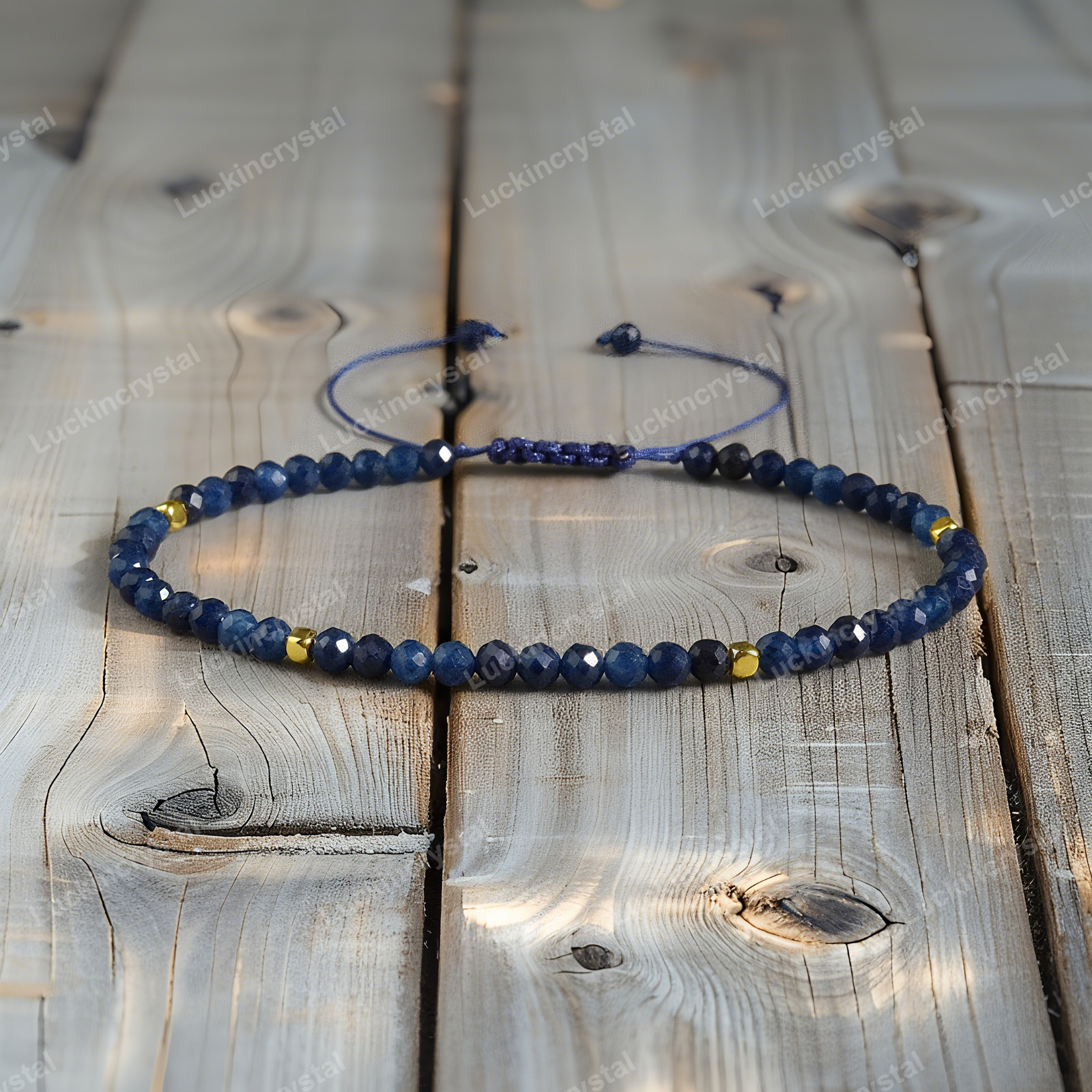 Natural Faceted Blue Sapphire Tiny Beaded Healing Charka Blue Gemstone Bracelet