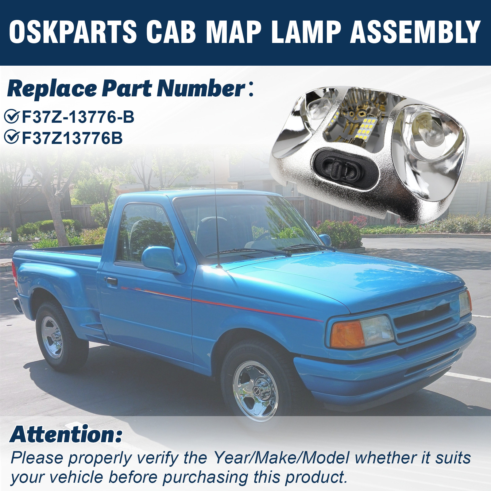 Interior Dome Cab Lamp Light For Ford Ranger Splash 1994-1998 OE# F37Z13776B