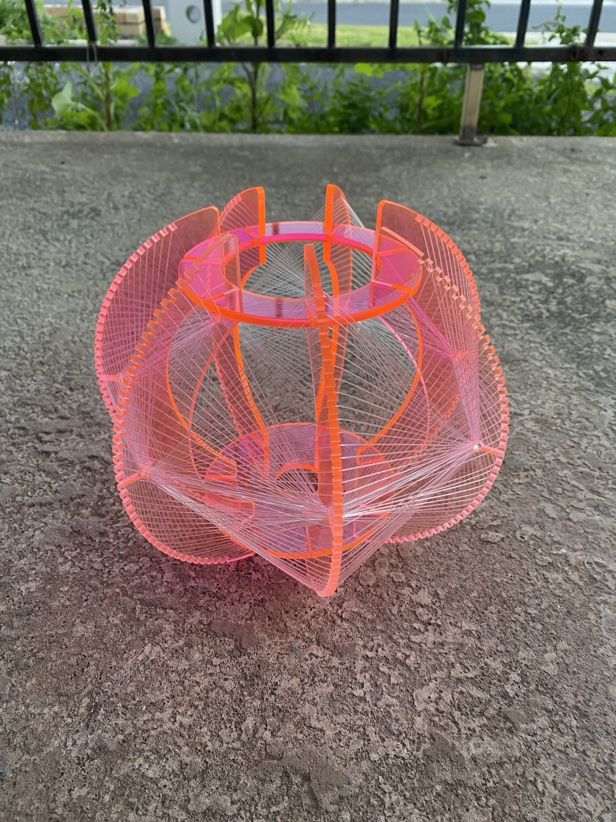 2 x Paul Secon Lucite Perspex & Nylon Thread String Ceiling Lampshade Ball Form