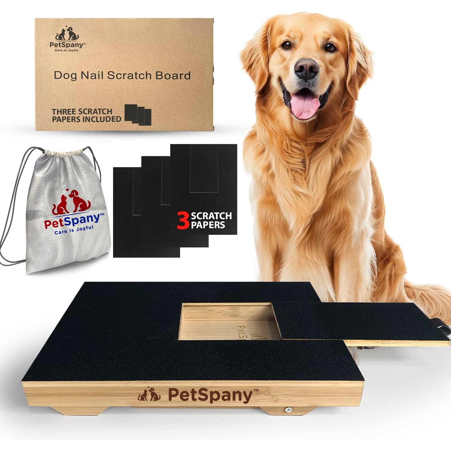 Dog Nail Scratch Board-Bamboo Scratch Pad with Treat Box-Dog Nail File Clipper