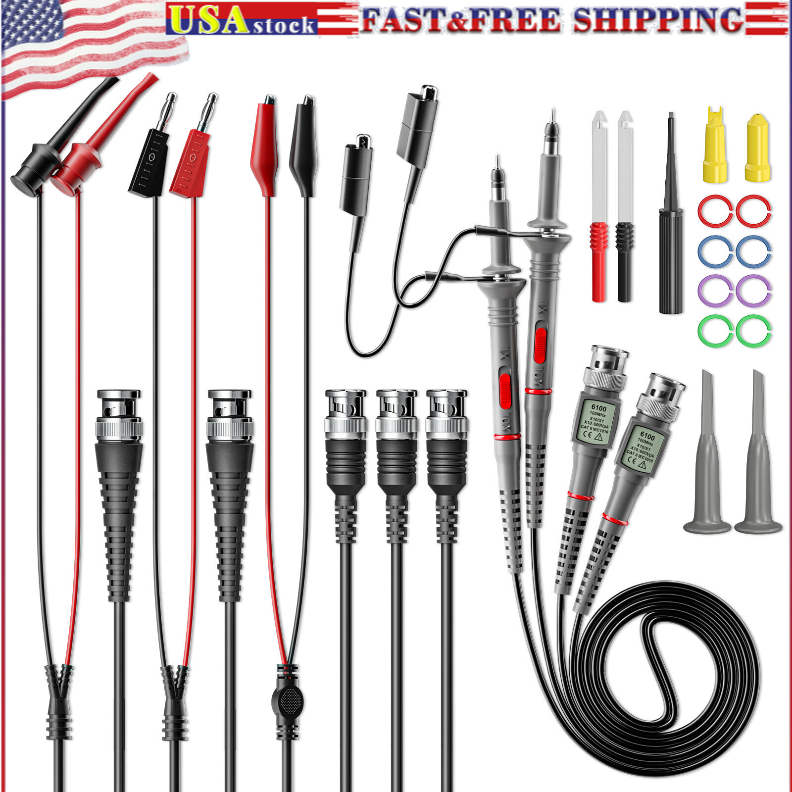Universal Oscilloscope Probes with Accessories Test Lead Kit 100MHz 1X 10X 2Pack