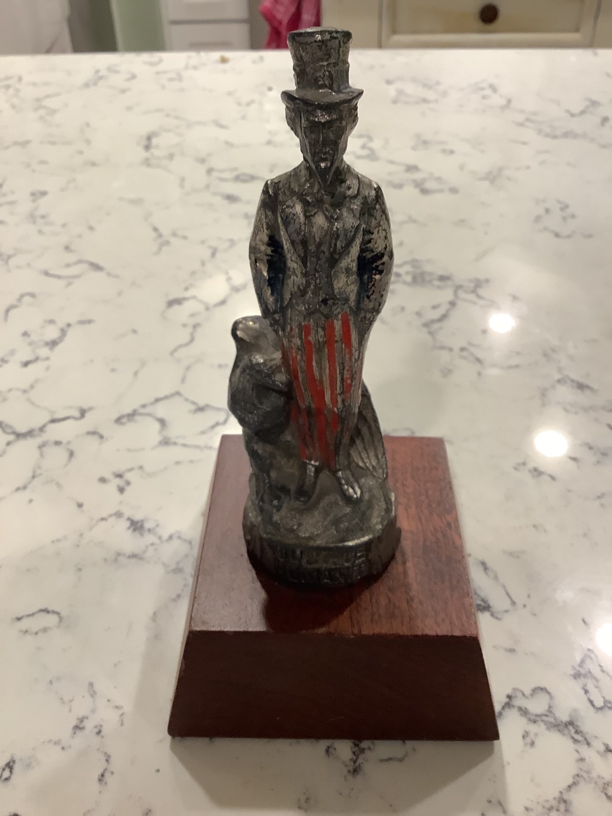 Vintage 1930s Hood Ornament Featuring Uncle Sam with Eagle by his Feet