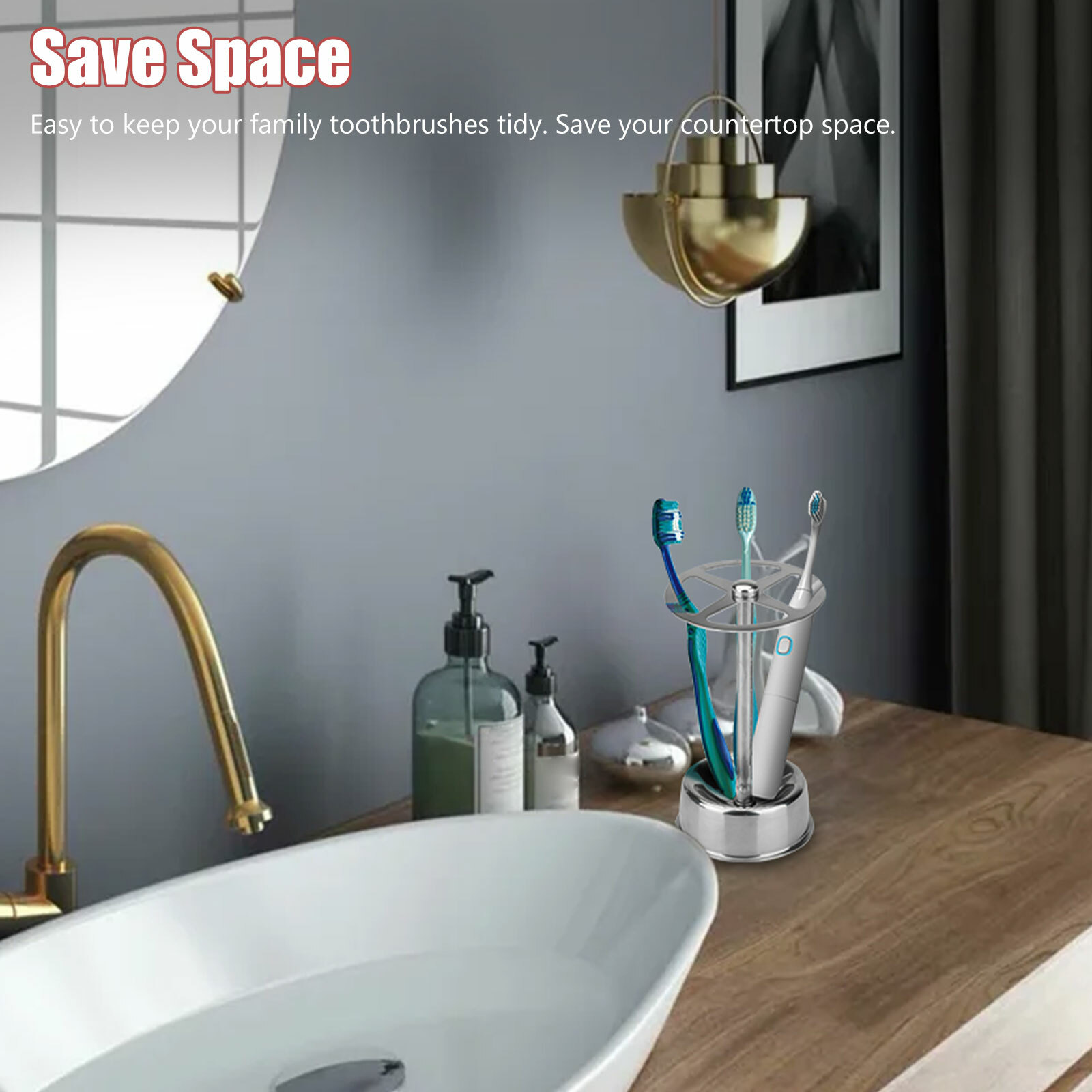 Stainless Steel Toothbrush Holder Toothpaste Stand Rack Bathroom Kitchen 4 Slots