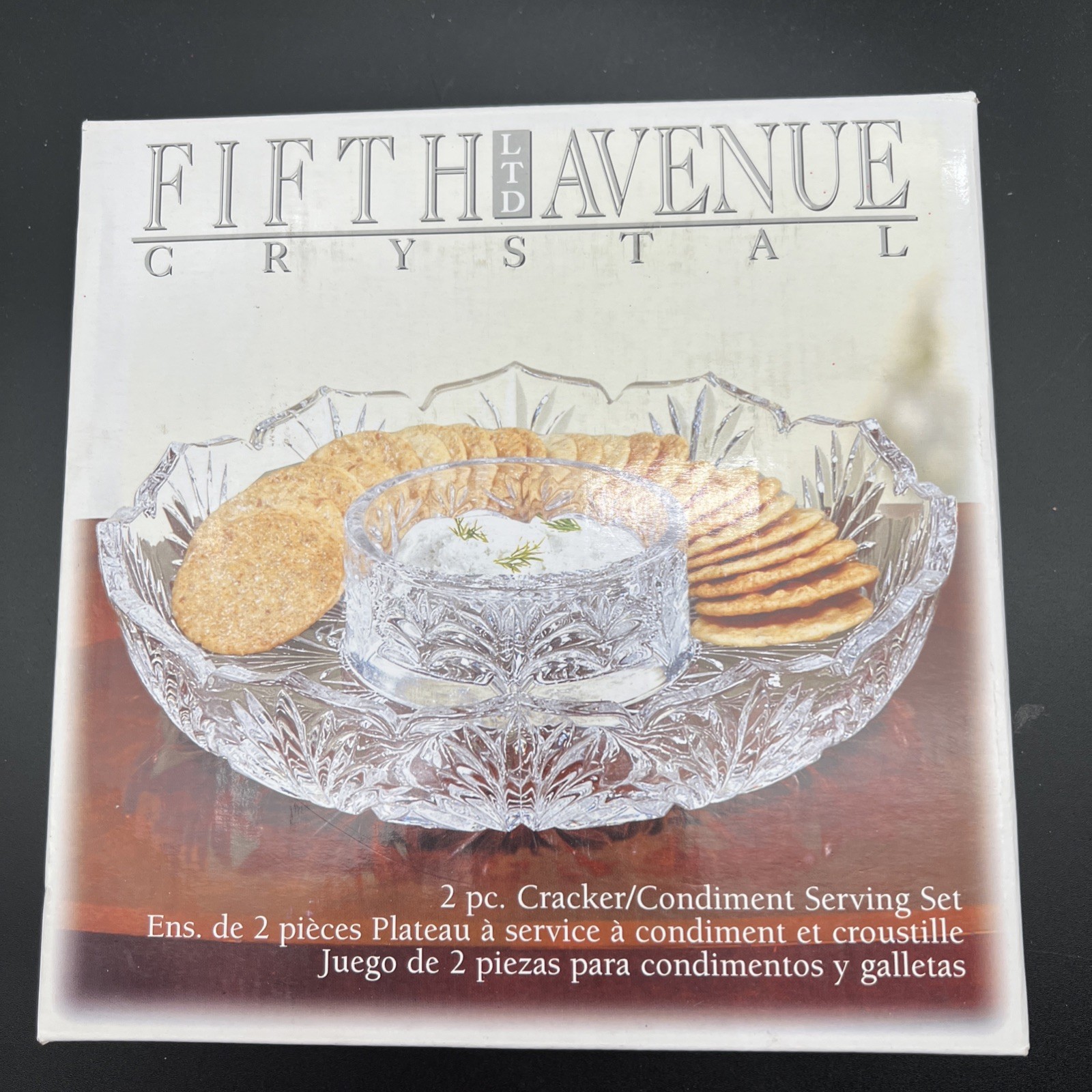 Fifth Avenue Crystal Cracker & Condiment Serving Set 2 Piece  (New In box)