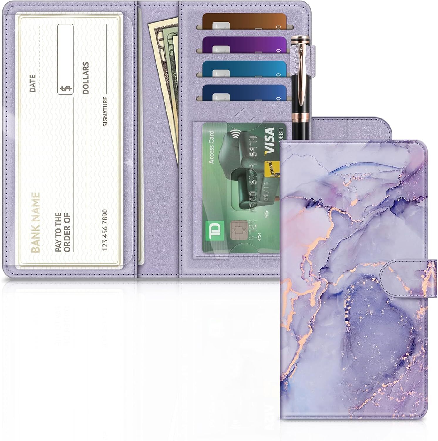 Checkbook Cover for Personal Checkbook RFID Blocking Register Duplicate Checks