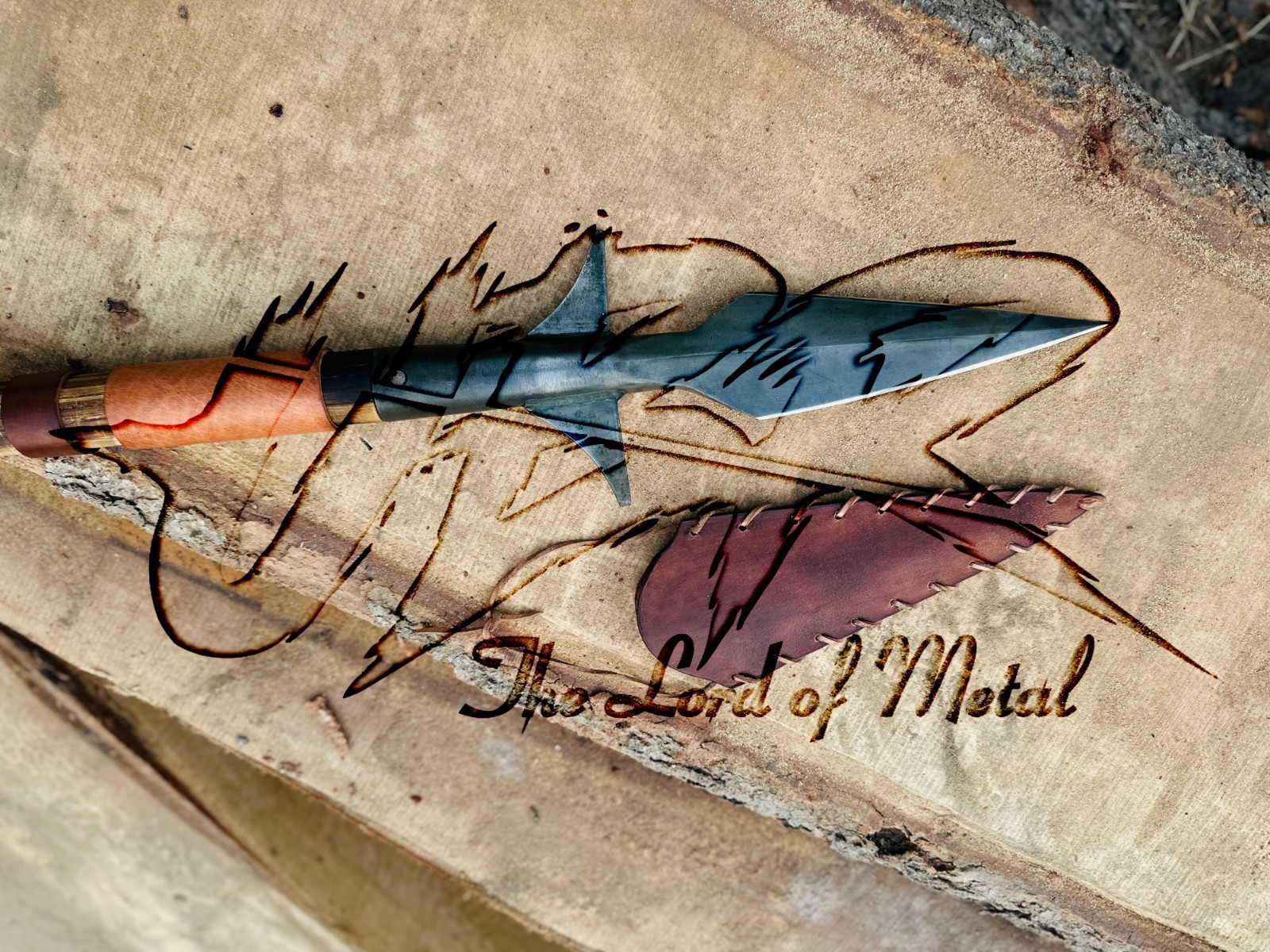 38" UBR CUSTOM HANDMADE HIGH CARBON STEEL BOAR HUNTING SPEAR WITH LEATHER SHEATH