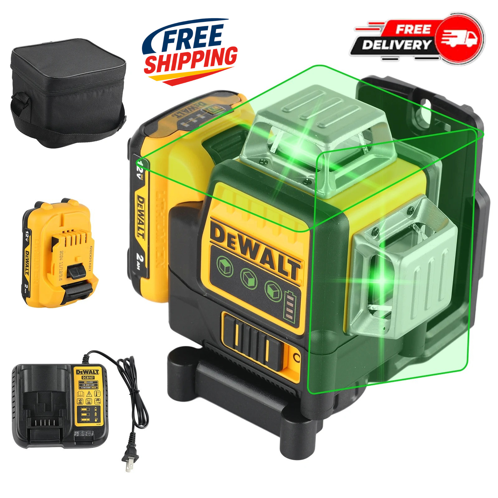 DeWalt DW089LG 12V Green Line 3 x 360 Laser Level Laser + Battery + Charger