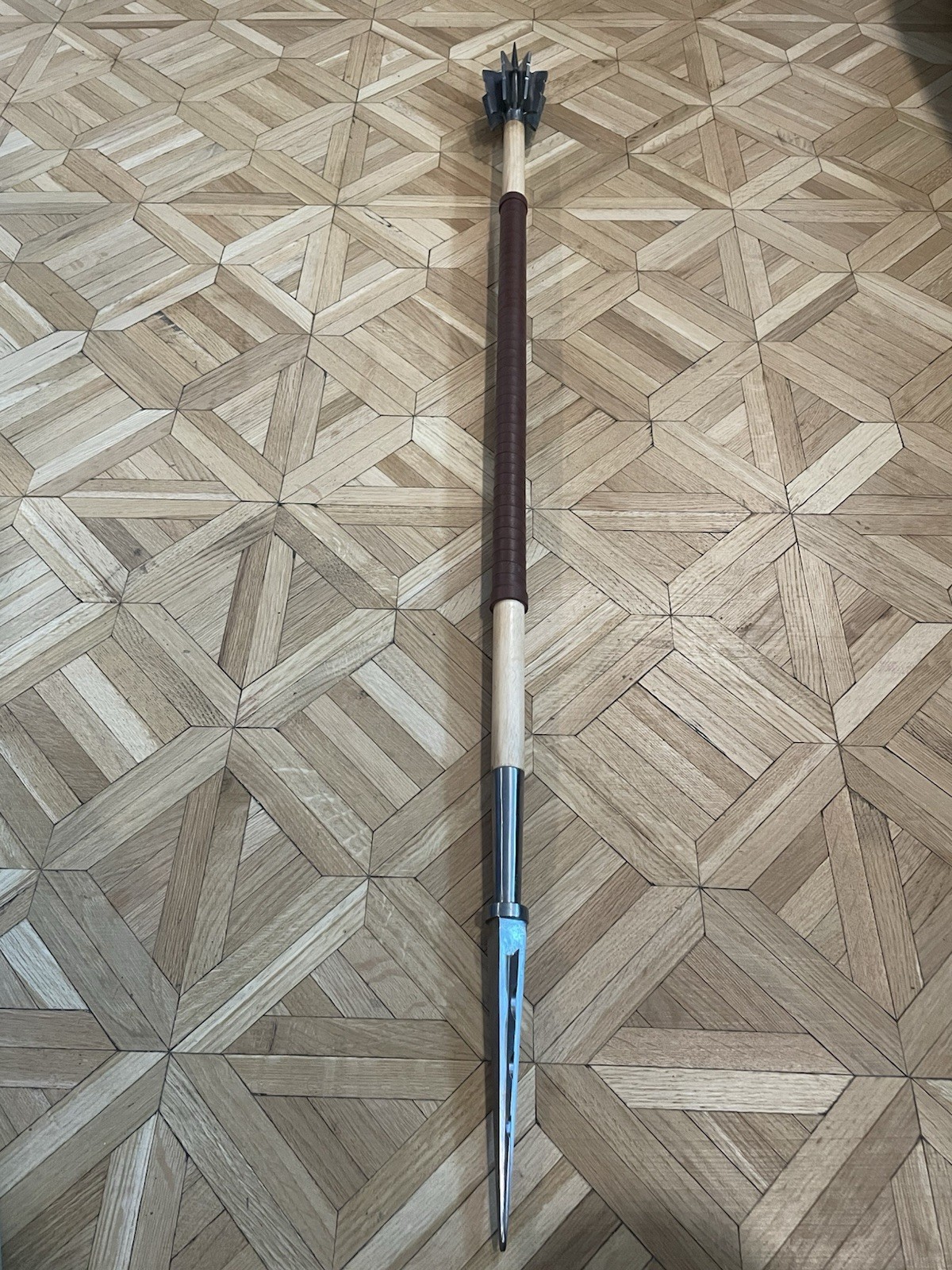 Medieval Double-Sided Flanged Mace and Spear, 55-Inch Weapon