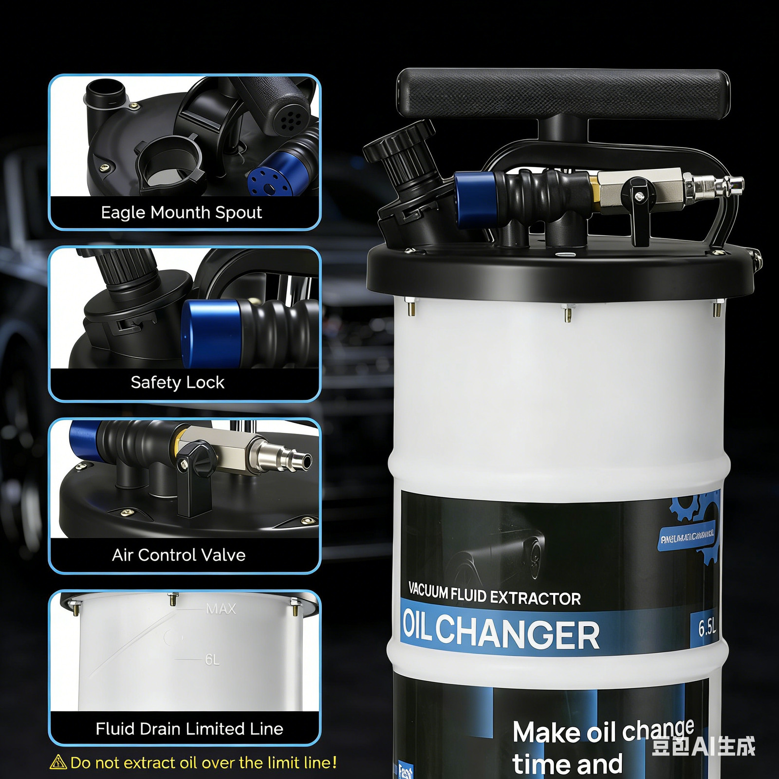 6.5L Oil Extractor Pump Pneumatic/Manual Oil Change Fluid Extractor Blue