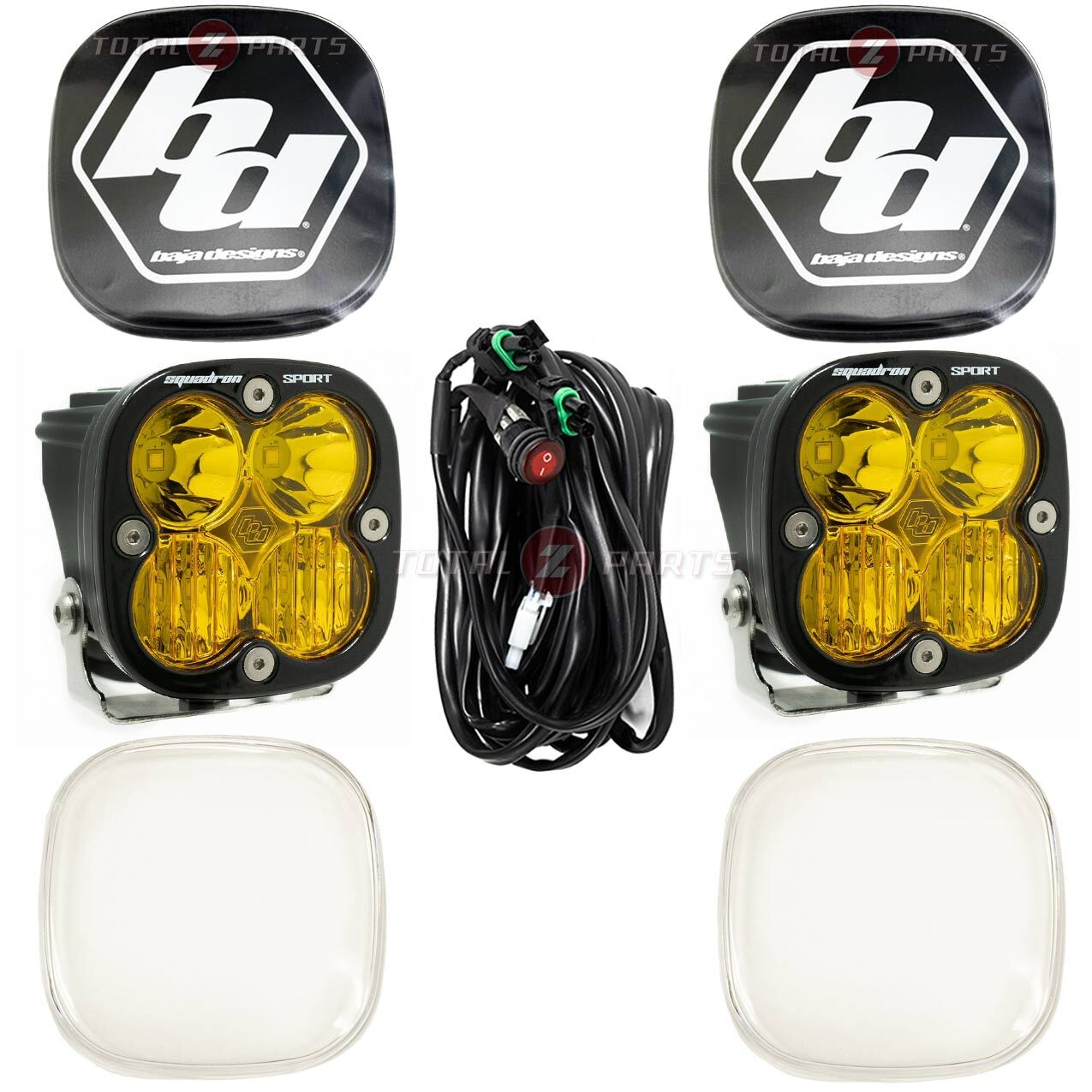 Baja Designs® Squadron Sport Amber Driving/Combo + Black, Clear Rock Covers