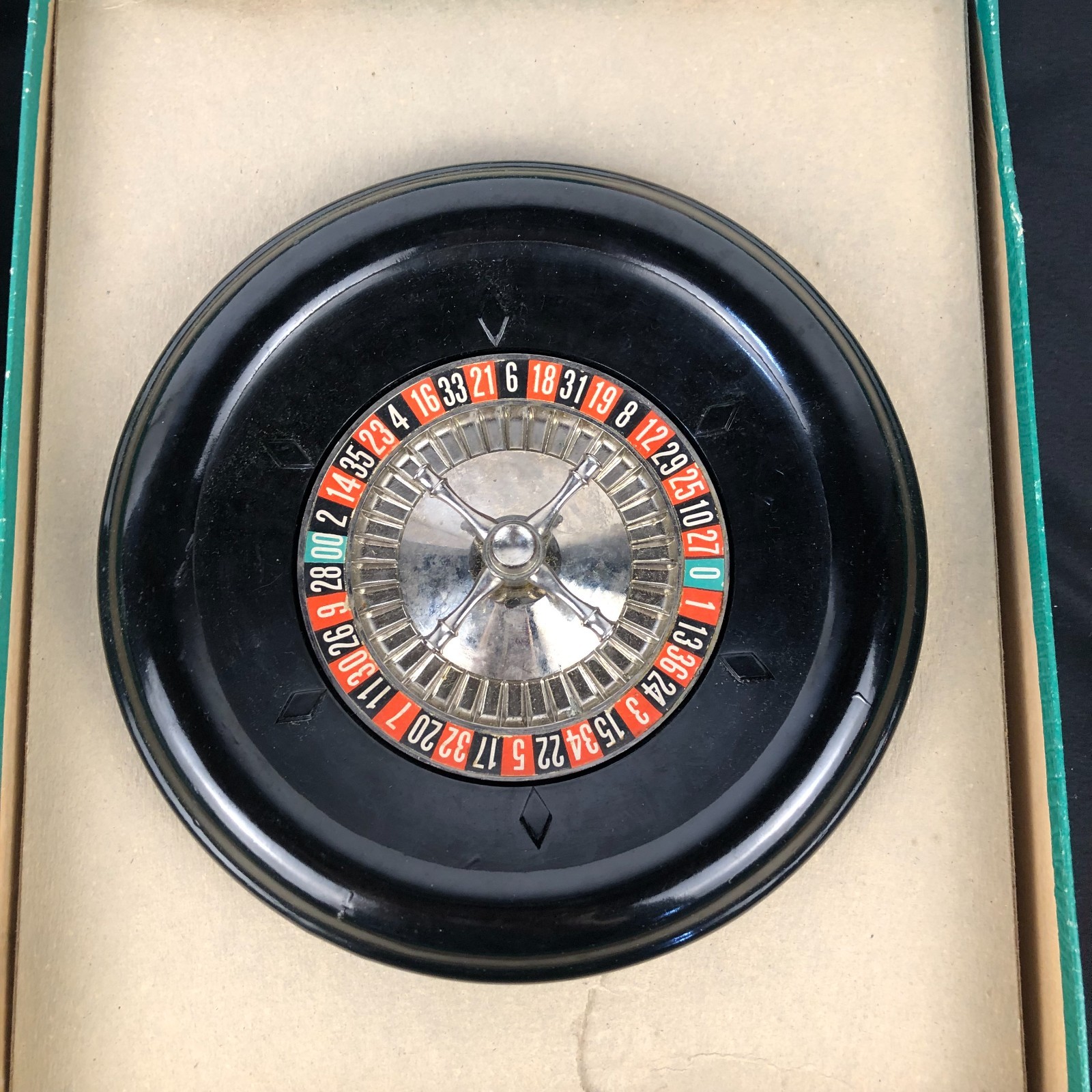 Vintage E. S. Lowe Roulette Wheel Game Set #907 w/ Layout Felt & Box 8” USA