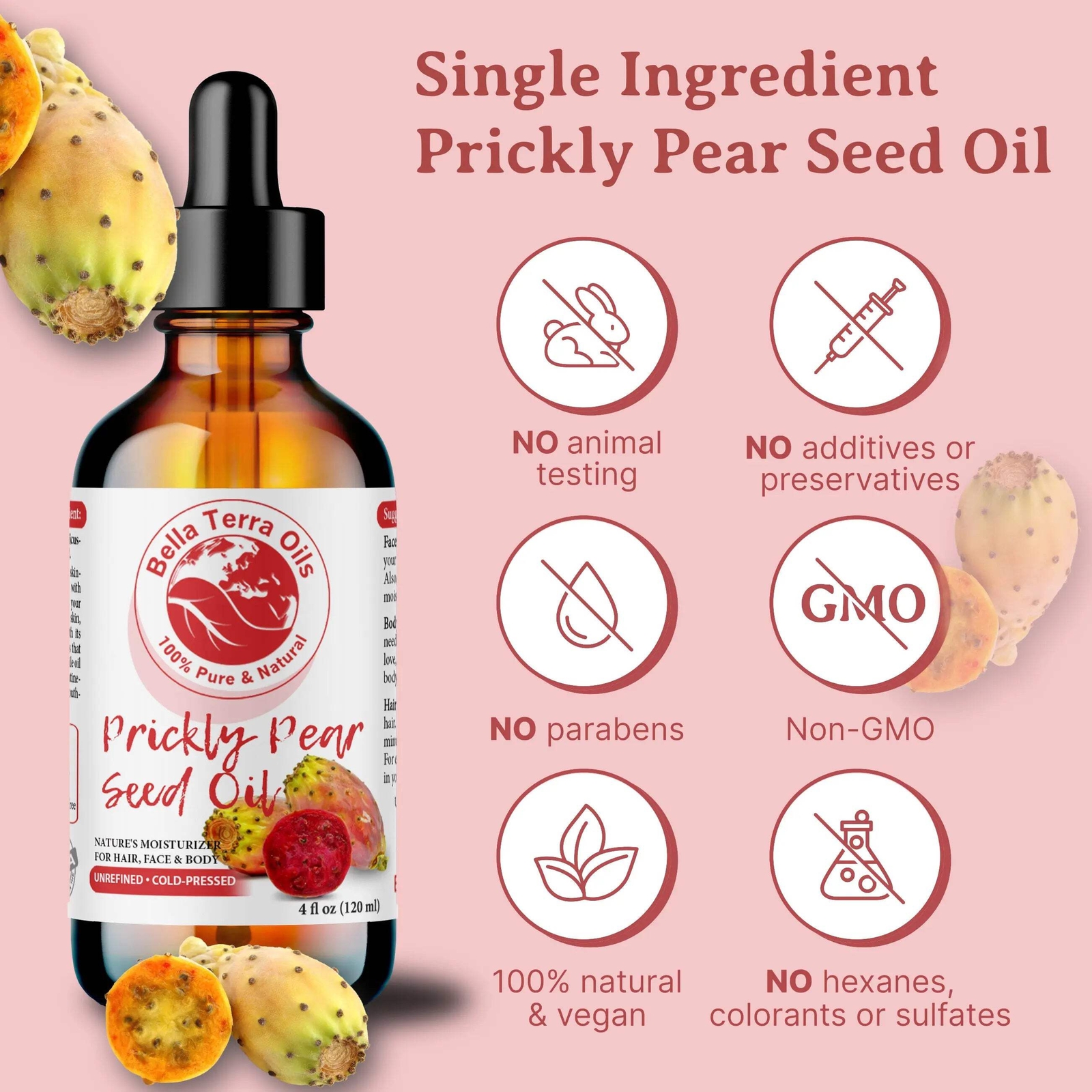 Prickly Pear Seed Oil: Cold-Pressed, Luxurious, Ideal for Skin, Hair Care