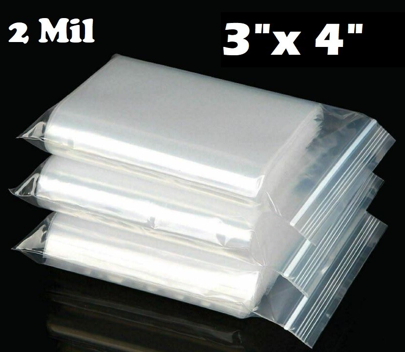 3"x 4" Clear Reclosable Top Lock Zip Seal Bags Plastic 2 Mil Jewelry Plastic