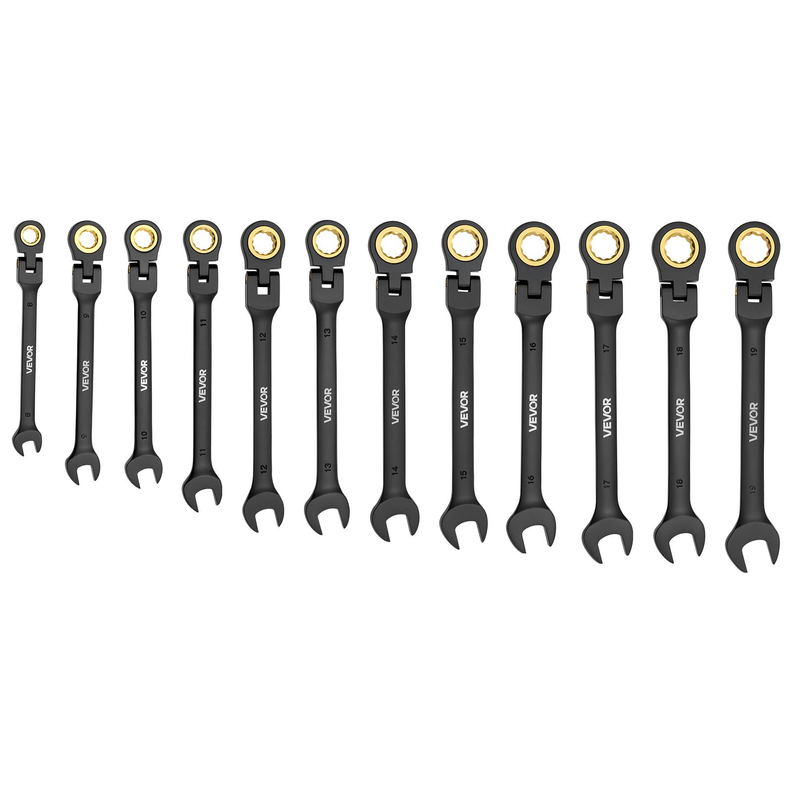 VEVOR Flex-Head Ratcheting Wrench Set Combination Wrench Set 24-Piece Black