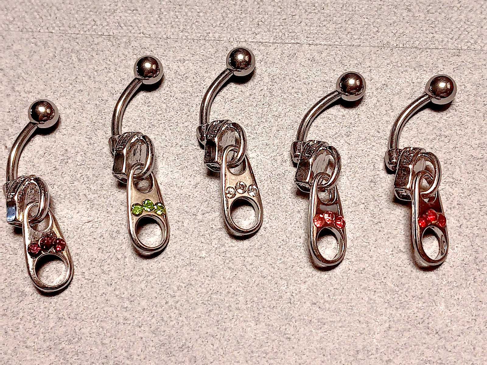 Belly Navel Ring Fun Zipper 14g 7/16" 5 Colors 316L Surgical Grade Steel C-2