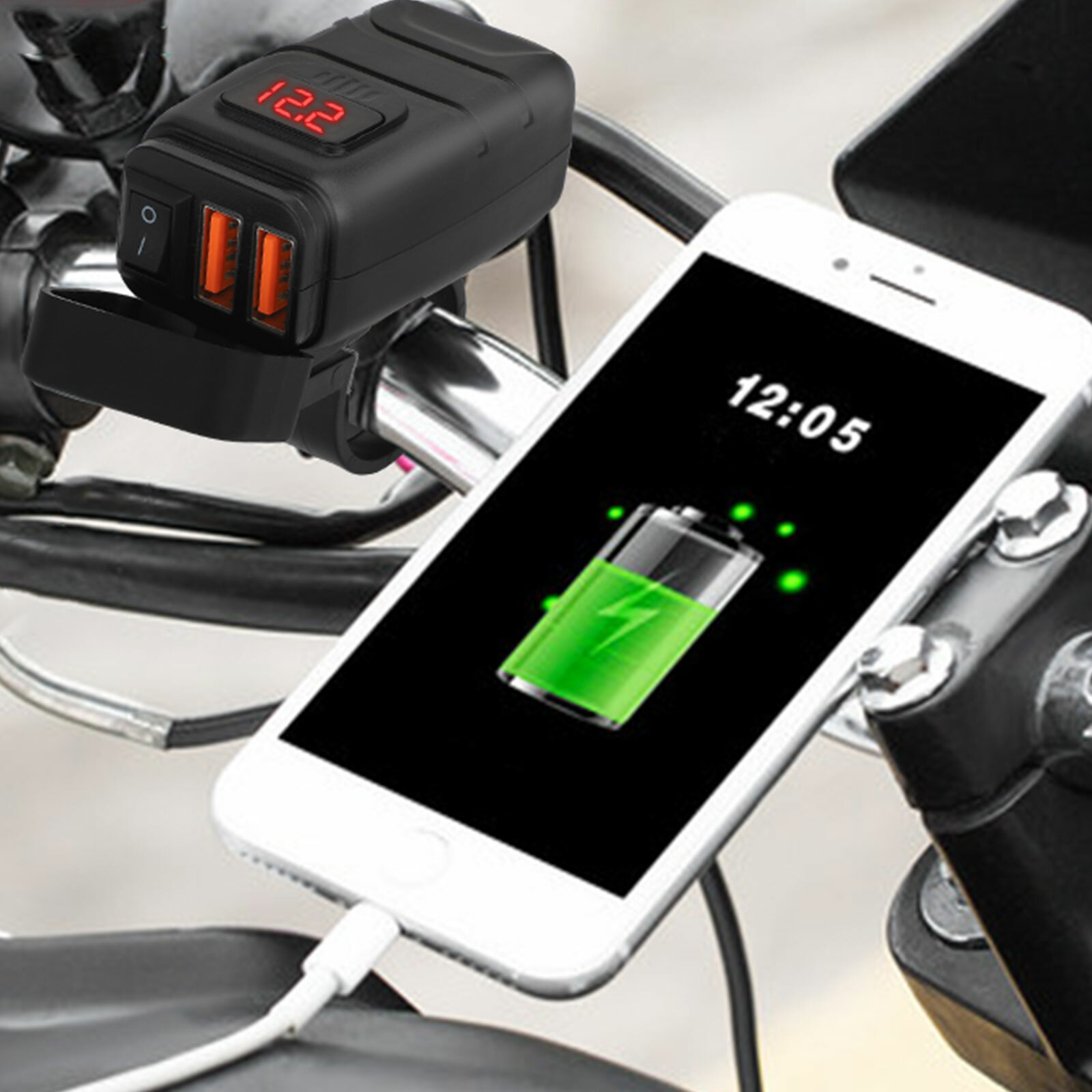 QC 3.0 Motorcycle Dual USB Phone GPS Super Fast Charger Adapter LED Waterproof