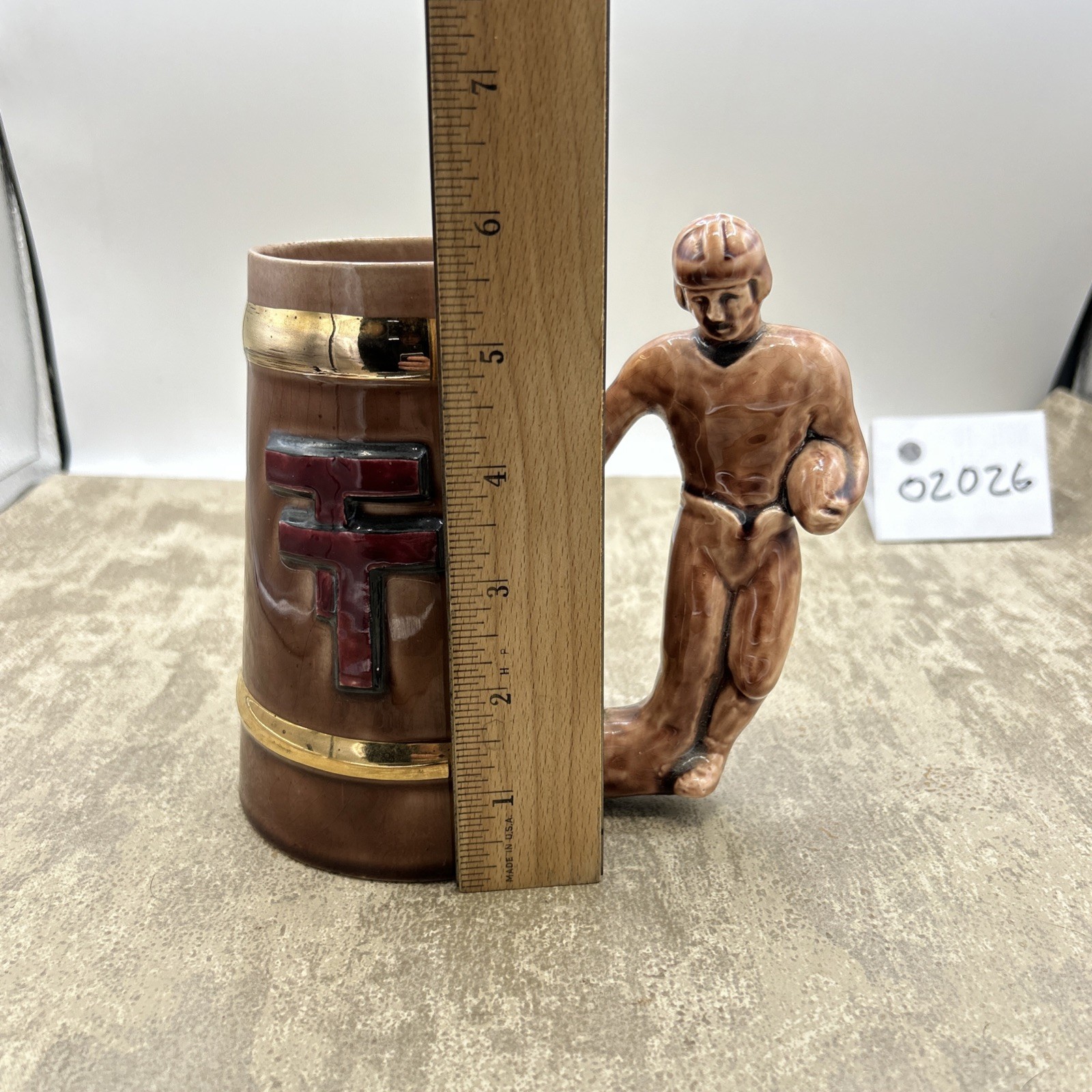 Texas Tech Glass Mug/Stein With Raised Emblem Football Handle