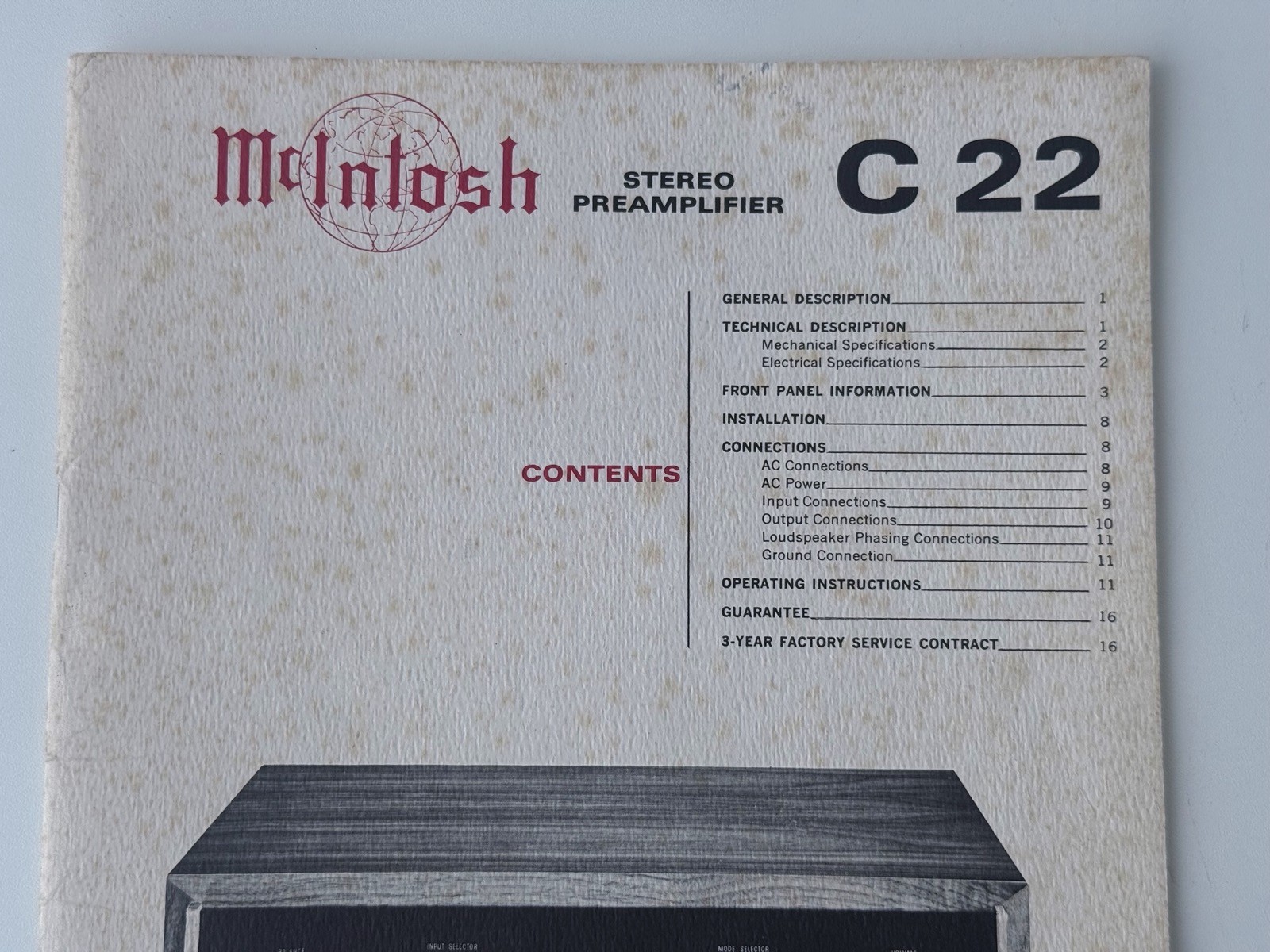 McIntosh C22 Owners Manual