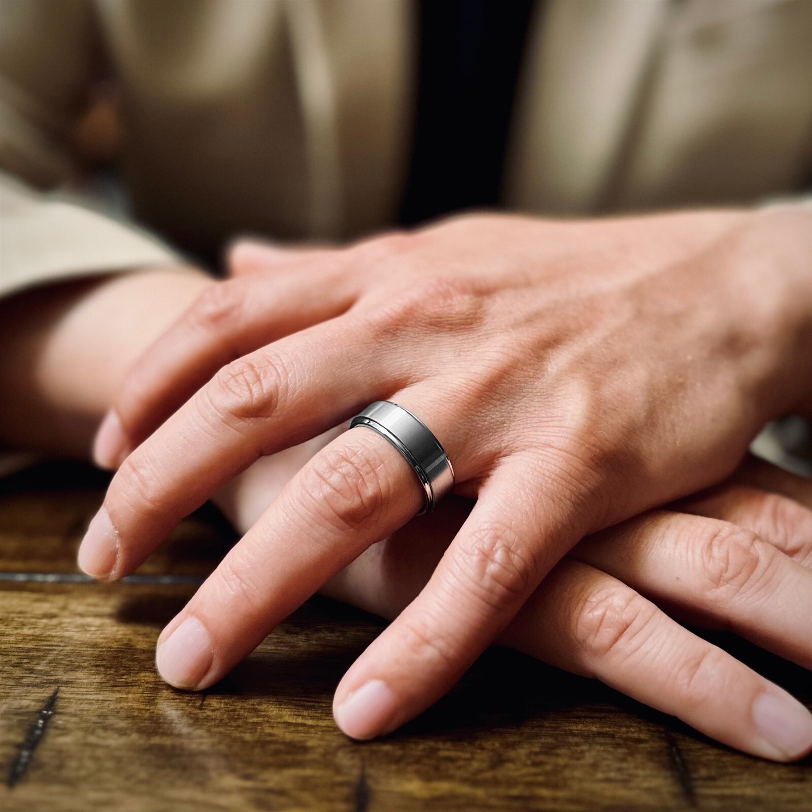 8mm Tungsten Men's Ring Brushed Center Step Edge Wedding Band