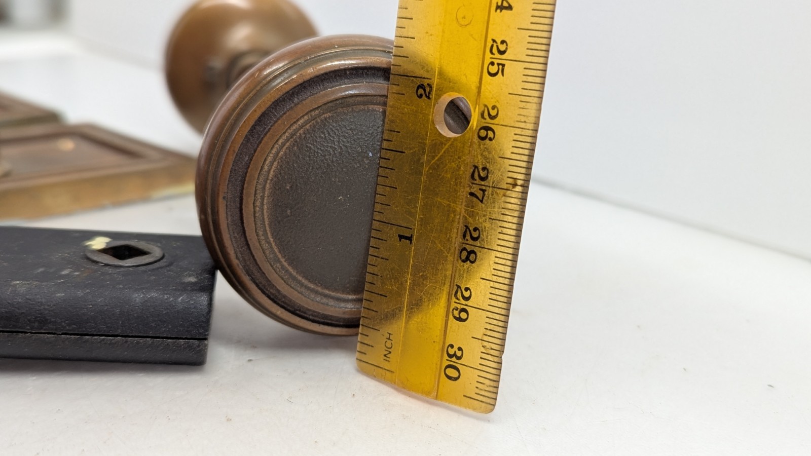 Heavy Brass 1920s Art Deco Corbin Set Door Knobs, Plates, Mortise MORE AVAILABLE