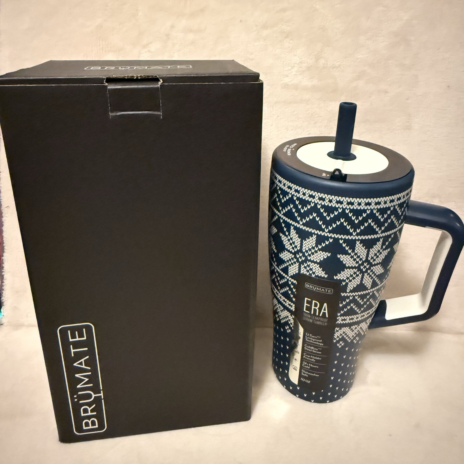 NEW Brumate Limited Edition 30 Oz ERA Straw Tumbler Coffee Mug Blue Alpine Knit