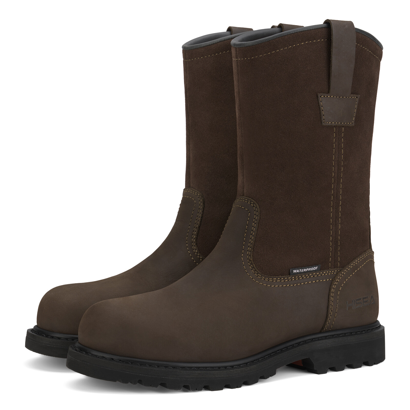 HISEA Men Steel Toe Safety Work Boots Pull On Waterproof Leather Wellington Boot