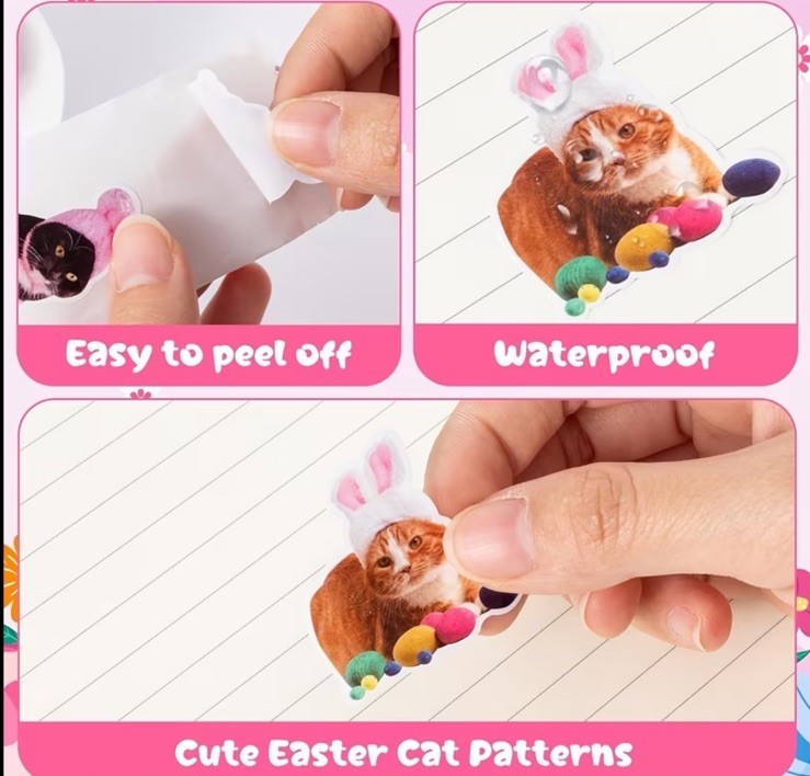 40 PCs ~1x1.2” Adorable Cats In Easter Costumes Stickers 16 Designs