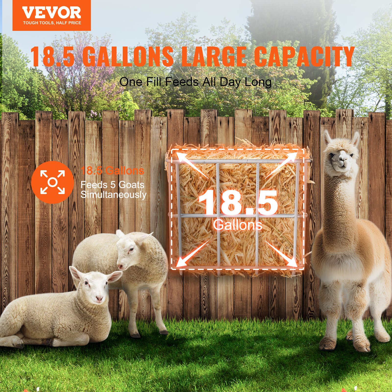 Livestock Hay Feeder 18.5 Gallons Wall Mounted Goat Hay Rack for Horses