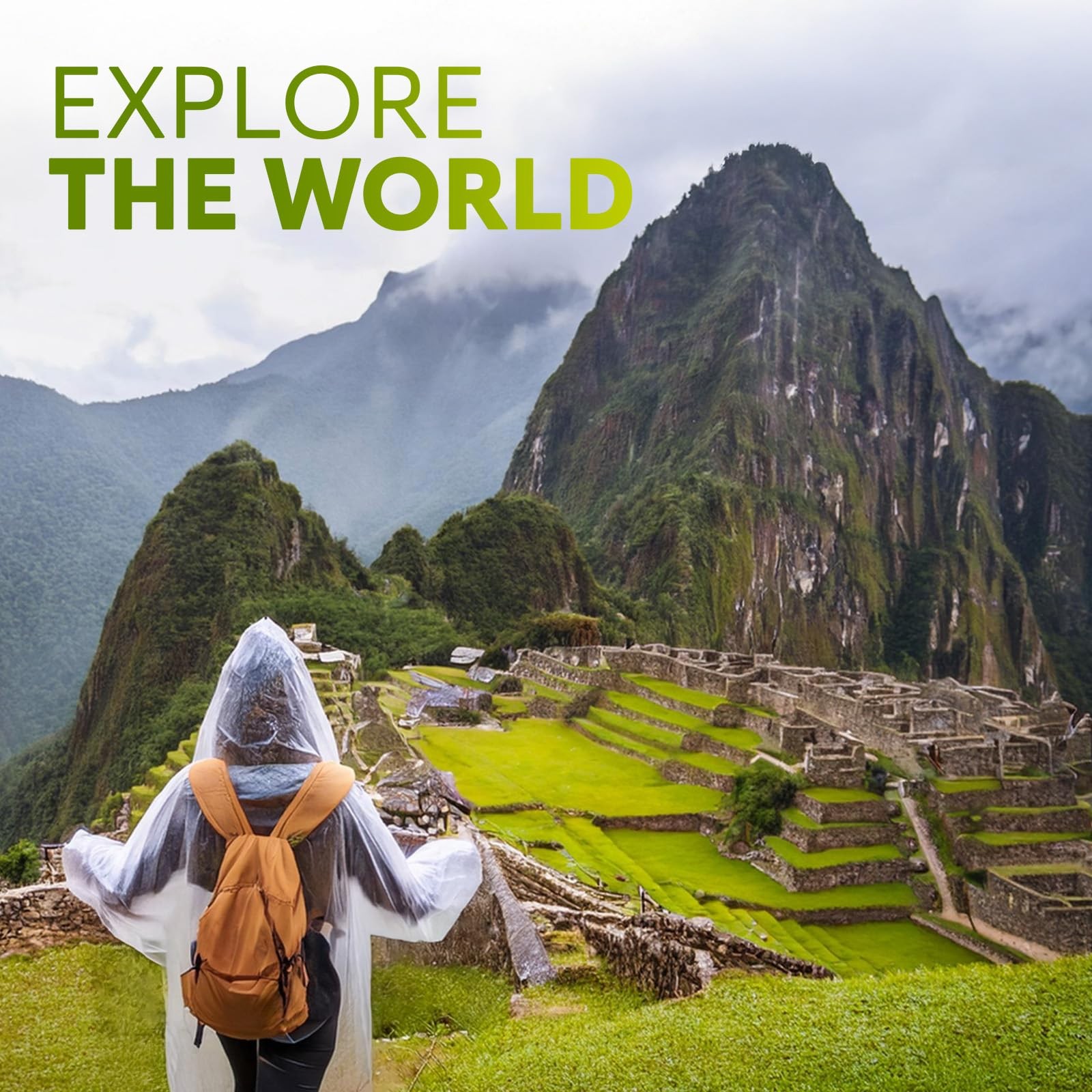 Disposable Clear Rain Poncho with Hood, Compact, Emergency Use, Pack of 4