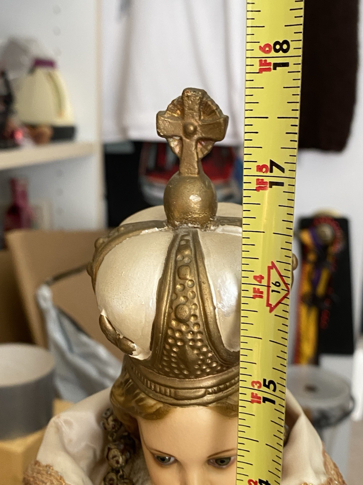 Vintage Infant Of Prague Plaster Statue With Rosary 18' Tall