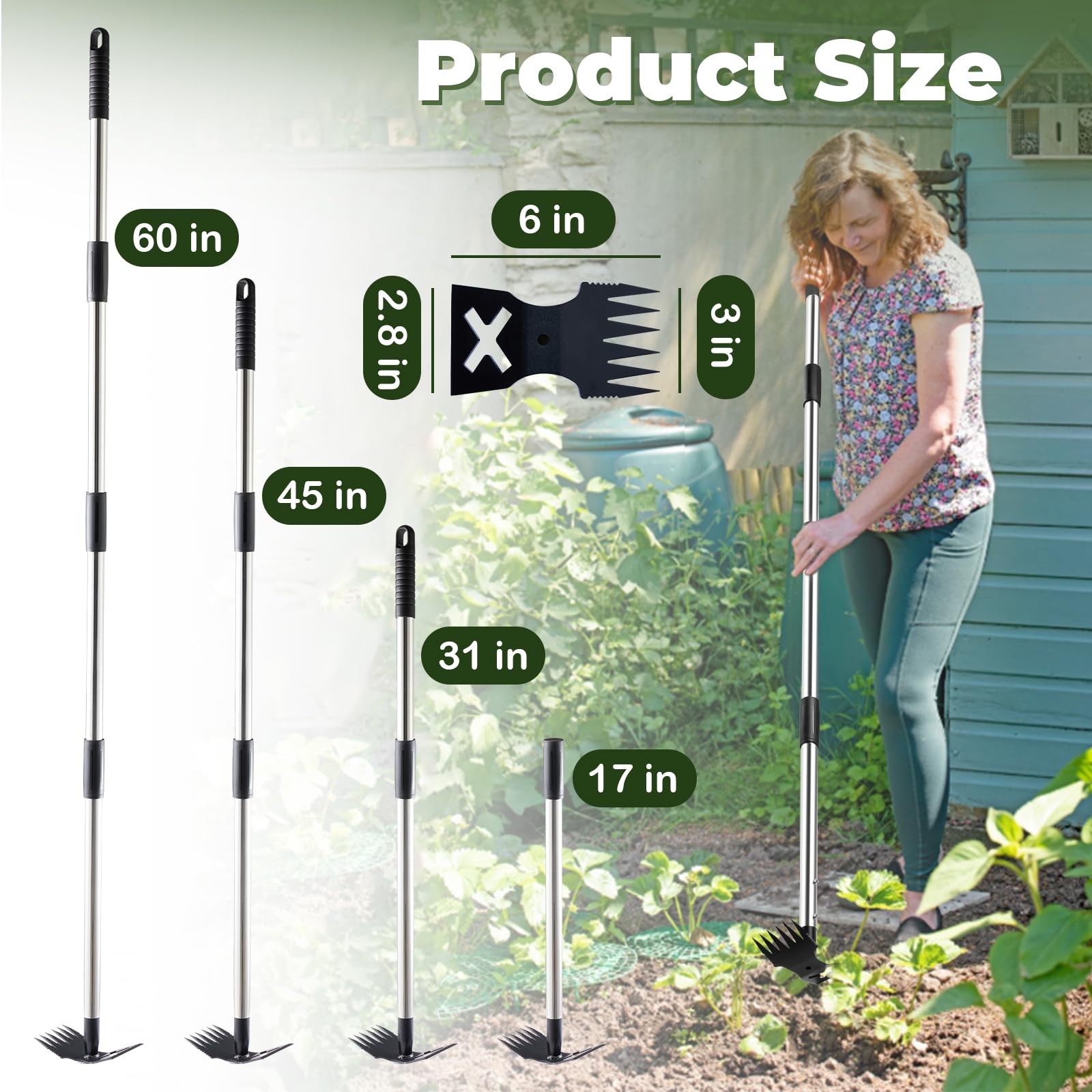 NICOFPHY Weed Puller Tool with Long Handle - 60" Manual Weeder Remover black